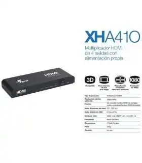 Splitter de Video HDMI de 4 salidas Multiplicador con alimentación XHA-410