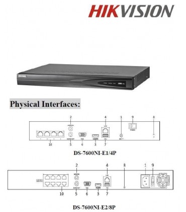 NVR 16 canales IP 8 PoE hasta 6 Megapixel DS-7616NI-E2/8P