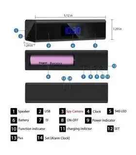 Cámara Espía Oculta 1080P Inalámbrico WiFi Reloj con Despertador SL1500