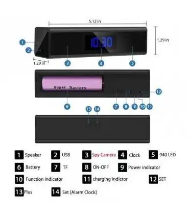 Cámara Espía Oculta 1080P Inalámbrico WiFi Reloj con Despertador SL1500