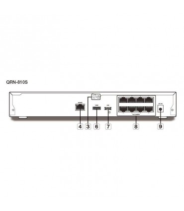 NVR 8 Megapíxel QRN-810S / 8 canales / H.265 / P2P Wisenet / 8 puertos PoE