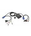 GCS72U switch KVM USB 2 puertos con cables integrados para 2 PCs VGA, audio y micrófono, selector remoto, plug-and-play