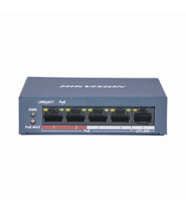 Switch DS-3E0105P-EMB PoE+ / 250m PoE LARGA DISTANCIA / 4 puertos 802.3af/at (30W) 100 Mbps + 1 puerto 100 Mbps