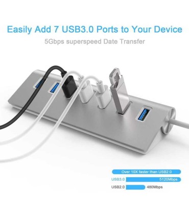 U307 Rybozen Hub USB 3.0 de 7 puertos de aluminio