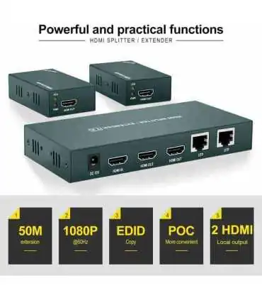 HT-0315 HDMI Extender Splitter 1x2, HD1080P a 60Hz y 3D Visual, Extensión de (50m)