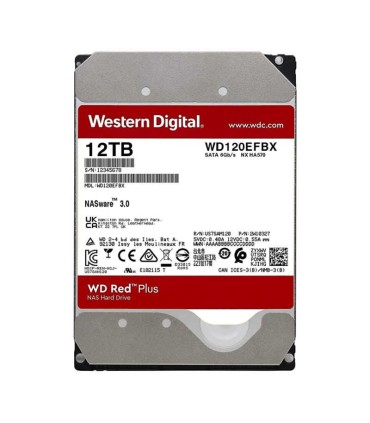 WD120EFBX Disco duro interno WD Red Plus NAS de 12 TB - 7200 RPM, SATA 6 GB/s, CMR, caché de 512 MB, 3.5"