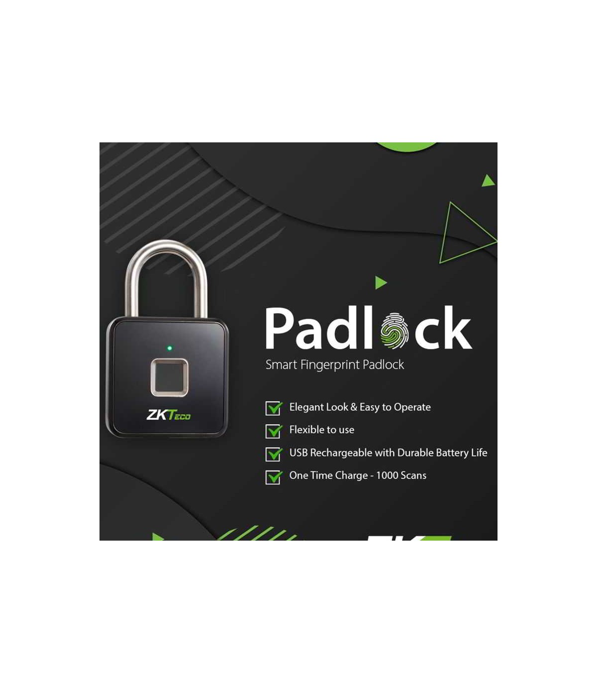 Padlock Candado Biométrico Con Huella Locker, recargable Zkteco - Chapas -  Camaras de Seguridad Y Control de Acceso