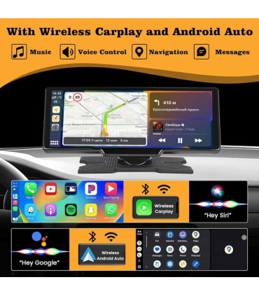 Pantalla Coche Carplay inalámbrica Android Auto con Dashcam, 9,3 Pulgadas  Pantalla Radio Coche Sin Instalacion con Bluetooth DVR/Airplay/AUX/TF Radio  para Coche 7-32V Camper Bús : : Electrónica