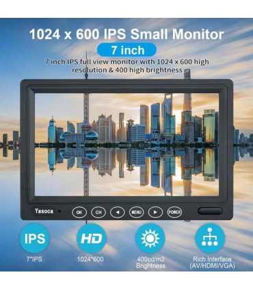 BMG7030W Monitor HDMI, VGA y AV, de 7”, Resolución De 1024 X 600, con Altavoces Incorporados, para CCTV, Seguridad, Raspberry Pi