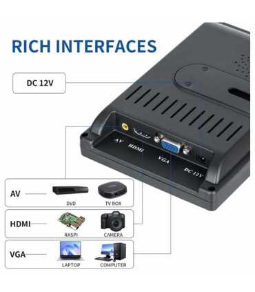 BMG7030W Monitor HDMI, VGA y AV, de 7”, Resolución De 1024 X 600, con Altavoces Incorporados, para CCTV, Seguridad, Raspberry Pi