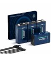 BAT9VRECAR4PACK Paquete de 4 Baterías Cuadrada Recargables de 9voltios, Litio de 1300mAh, recargables con puerto de carga tipo C