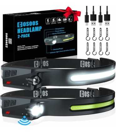 X002ZQK1QV Par de Linterna LED tipo Diadema, 1000 lúmenes y 230° de haz ancho, modo sensor, 2.4oz. Recargable, clips para casco , Coinser, Herramientas Guatemala