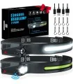 X002ZQK1QV Par de Linterna LED tipo Diadema, 1000 lúmenes y 230° de haz ancho, modo sensor, 2.4oz. Recargable, clips para casco