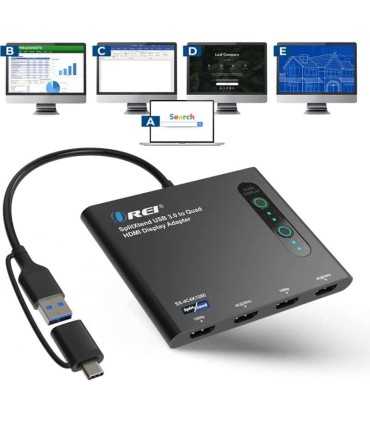 SX-4C4K1080 Divisor Video HDMI para 4 monitores, USB3 y adaptador USB-C, 4 x HDMI 2.0, 4K a 30 Hz, funciona con Windows y Mac , Coinser, Convertidores de Video Guatemala