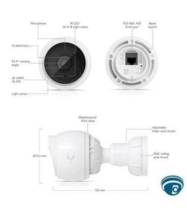 UVC-G5-Bullet Cámara exterior 5 MP 2K HD PoE para videovigilancia, micrófono integrado, para exterior