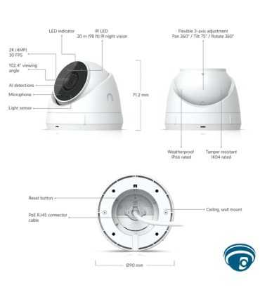 UVC-G5-Turret-Ultra Cámara turret 4 MP 2K PoE ultra-amplio campo de visión, IP66 IK04, ultra-compacta