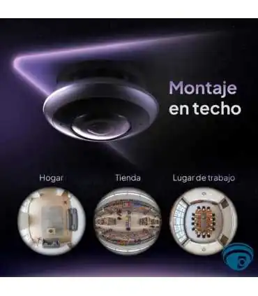 CS-E4p-R100-8C6WKF Cámara Wi-Fi panorámica fisheye 3K+ vista 360° con IR 10m, detección humana con IA y audio bidireccional