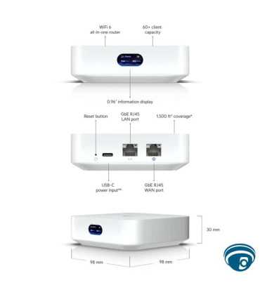 UX Cloud Gateway, WiFi 6 integrado, router UniFi administrable, 2 puertos GbE, cobertura estimada 140m, firewall capa 7 y VPN , Ubiquiti, Routers Guatemala