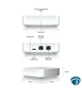 UXG-Lite Gateway UniFi gigabit compacto, IDS/IPS 1 Gbps, firewall capa 7 y SD-WAN, 2 puertos, VPN, DPI y filtrado avanzado