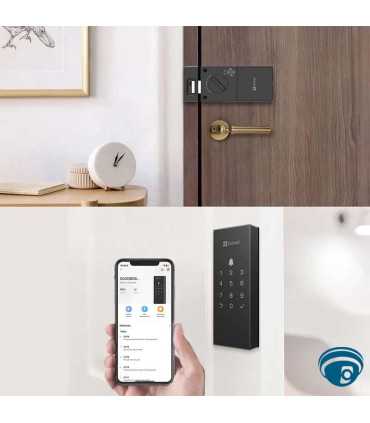 CS-DL03-R100-WBCP-GR cerradura inteligente WiFi 2.4G tipo rim, desbloqueo remoto por app seguro, alarma anti manipulació