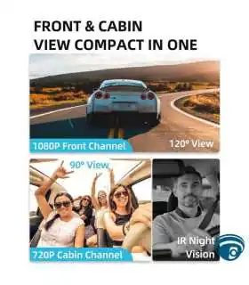 JC261P Dashcam cámara vehicular 4G LTE Cat.4 doble lente 1080p+720p, visión nocturna infrarroja y ADAS para flotas