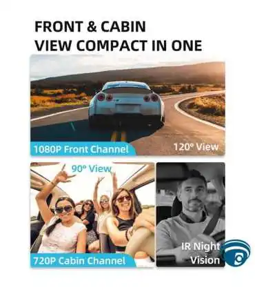 JC261P Dashcam cámara vehicular 4G LTE Cat.4 doble lente 1080p+720p, visión nocturna infrarroja y ADAS para flotas