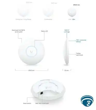 U6+ Punto de acceso Wi-Fi 6 compacto UniFi, doble banda 2x2 MU-MIMO, 300+ clientes, puerto Gigabit y alimentación PoE, interior