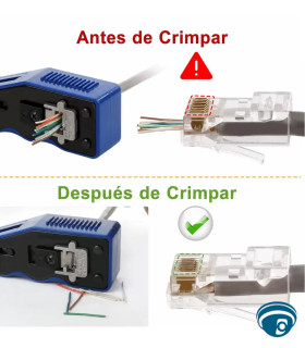 GJB-288-T1 Herramienta Crimpadora RJ45 pass-through 8P8C con cortador y pelador para Cat6A/Cat6/Cat5e/Cat5, 26-23 AWG