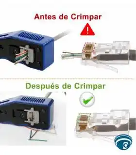 GJB-288-T1 Herramienta Crimpadora RJ45 pass-through 8P8C con cortador y pelador para Cat6A/Cat6/Cat5e/Cat5, 26-23 AWG