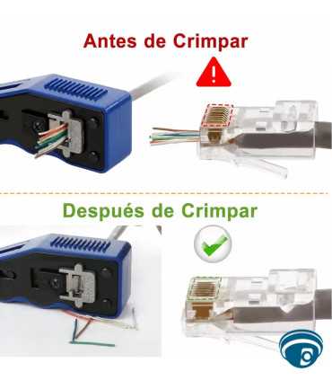 GJB-288-T1 Herramienta Crimpadora RJ45 pass-through 8P8C con cortador y pelador para Cat6A/Cat6/Cat5e/Cat5, 26-23 AWG