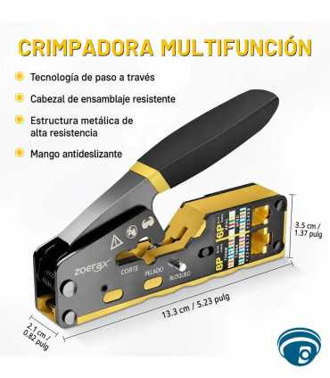 6088V2 Herramienta crimpadora, Ponchadora RJ45 pass-through 3 en 1 para redes, pela/corta/crimpa CAT6 CAT5e, 8P8C 6P6C 6P4C