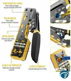 6088V2 Herramienta crimpadora, Ponchadora RJ45 pass-through 3 en 1 para redes, pela/corta/crimpa CAT6 CAT5e, 8P8C 6P6C 6P4C