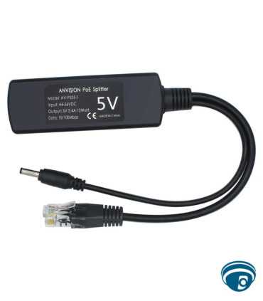 AV-PS05-1 Divisor PoE splitter, separar energía y datos Ethernet, 44–56VDC a salida 5V DC,10/100 Mbps, para equipos sin PoE