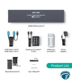 MT-801HK-C Switch KVM HDMI 8 puertos. 4K, control IR, para rack, botones frontales, controlador de escritorio Plug and Play