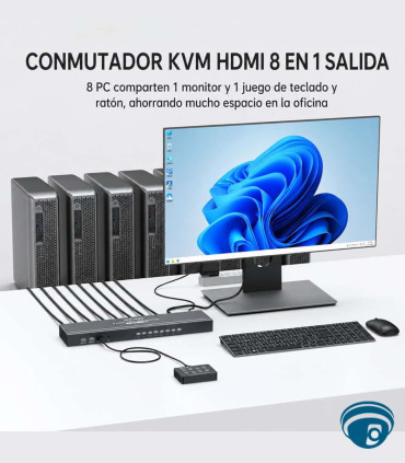 MT-801HK-C Switch KVM HDMI 8 puertos. 4K, control IR, para rack, botones frontales, controlador de escritorio Plug and Play , Coinser, Switches Guatemala