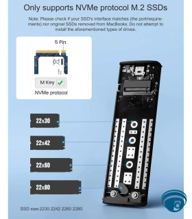 SD1L Adaptador externo SSD NVMe M.2, USB 3.1, Gen 2 de 10Gbps para discos PCIe M Key y B&M hasta 2 TB UASP, TRIM, SMART