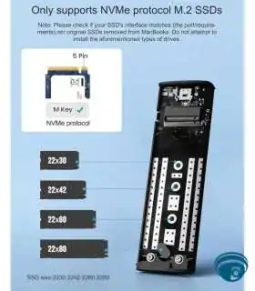 SD1L Adaptador externo SSD NVMe M.2, USB 3.1, Gen 2 de 10Gbps para discos PCIe M Key y B&M hasta 2 TB UASP, TRIM, SMART