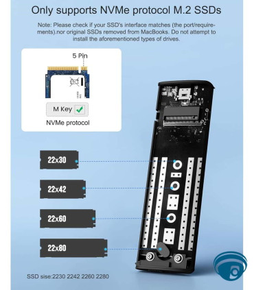 SD1L Adaptador externo SSD NVMe M.2, USB 3.1, Gen 2 de 10Gbps para discos PCIe M Key y B&M hasta 2 TB UASP, TRIM, SMART