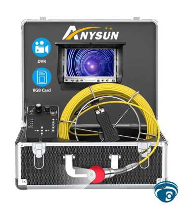 7D1 cámara de inspección para drenajes y tuberías, cabezal IP68, DVR, monitor 7", LED, cable de 30m, batería Li-ion, portátil