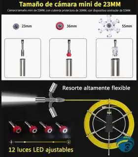 7D1 cámara de inspección para drenajes y tuberías, cabezal IP68, DVR, monitor 7", LED, cable de 30m, batería Li-ion, portátil
