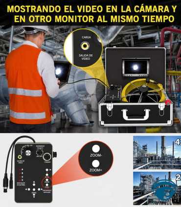 7D1 cámara de inspección para drenajes y tuberías, cabezal IP68, DVR, monitor 7", LED, cable de 30m, batería Li-ion, portátil