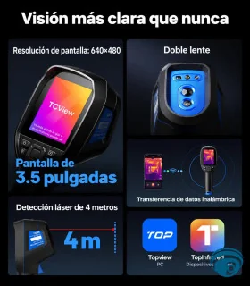 TC005 cámara térmica para mantenimiento eléctrico y detección de fugas, TISR, cámara 2MP, pantalla de 3.5", memoria 64GB, Wi-Fi