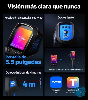 TC005 cámara térmica para mantenimiento eléctrico y detección de fugas, TISR, cámara 2MP, pantalla de 3.5", memoria 64GB, Wi-Fi