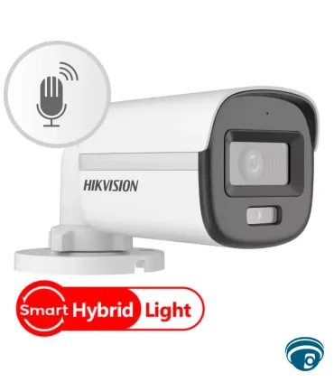DS-2CE10DF0T-LPFS cámara fija mini bullet para vigilancia exterior con ColorVu, Smart-Hybrid Light y audio coaxial