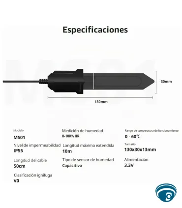 MS01 Sensor inteligente de humedad del suelo para plantas, capacitivo IP55 con conexión RJ9 para monitoreo y riego automatizado