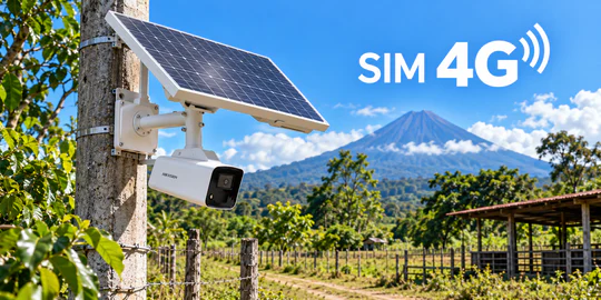 Cámara solar 4G con chip instalada en un poste de una finca en Guatemala