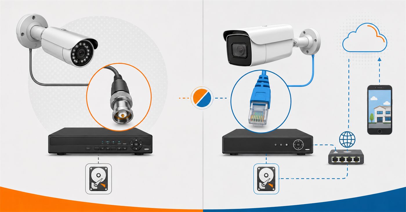Comparación entre sistema de cámaras analógico con DVR y sistema IP con NVR y acceso remoto