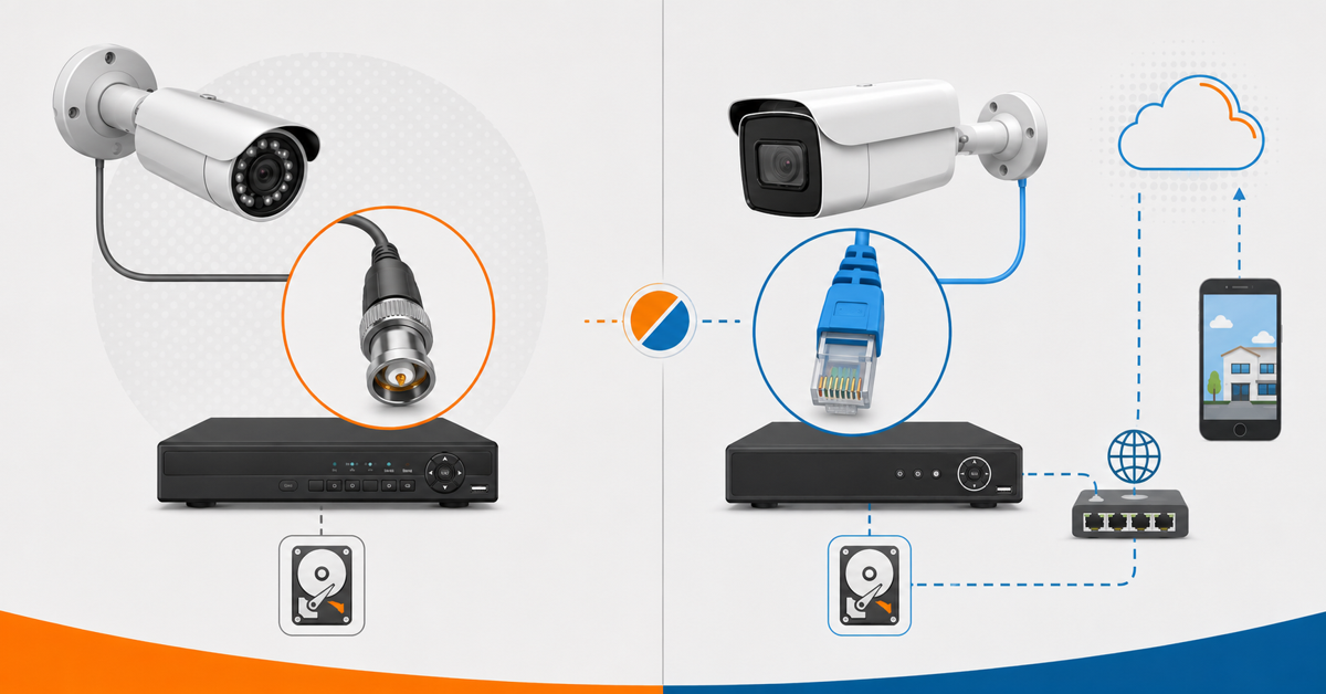 Comparación entre sistema de cámaras analógico con DVR y sistema IP con NVR y acceso remoto